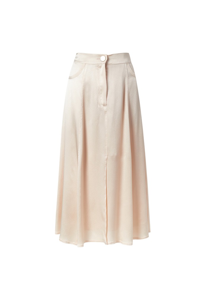 [FORTE FORTE] Marocain Satin Top-stitching Skirt