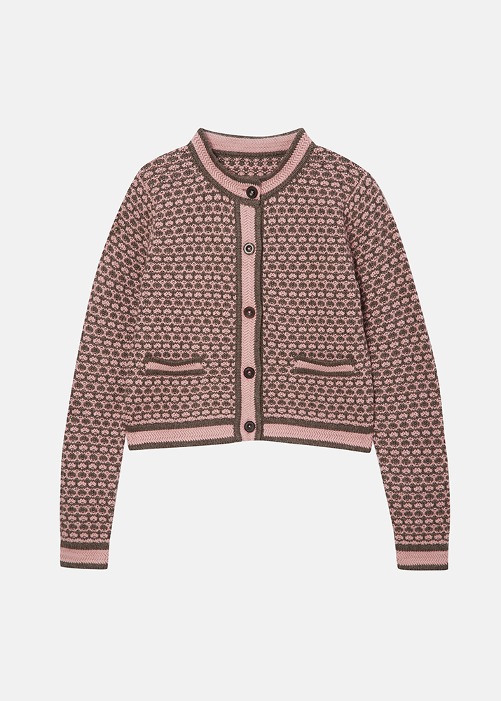 [HIMALAYAN CASHMERE] Knit Texture Cardigan Pink