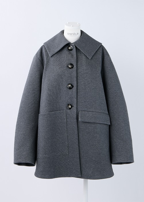 [ENFOLD] Flat-Collar Silhouette Coat Gray