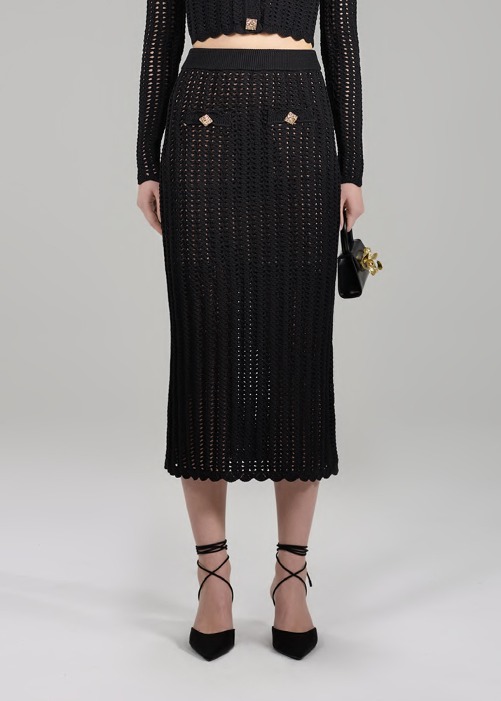 [SELF-PORTRAIT] Black Crochet Knit Skirt
