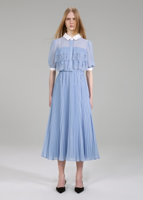 [SELF-PORTRAIT] Pastel Blue Chiffon Midi Dress
