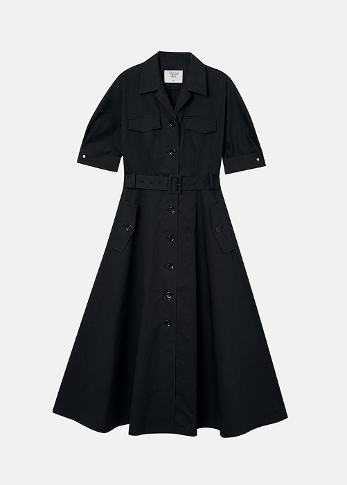 [VUE DU PARC] Cotton Blend Half Sleeve Pearl Dress Black